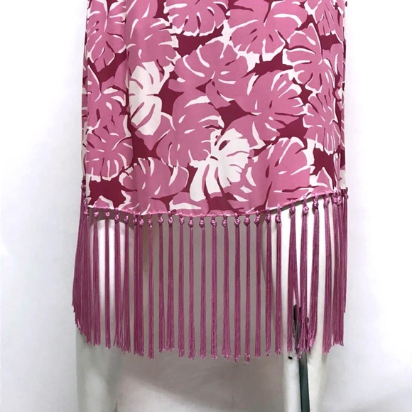 MICHAEL KORS Pink Silk TROPICAL Skirt FRINGE 8 M - Picture 8 of 8